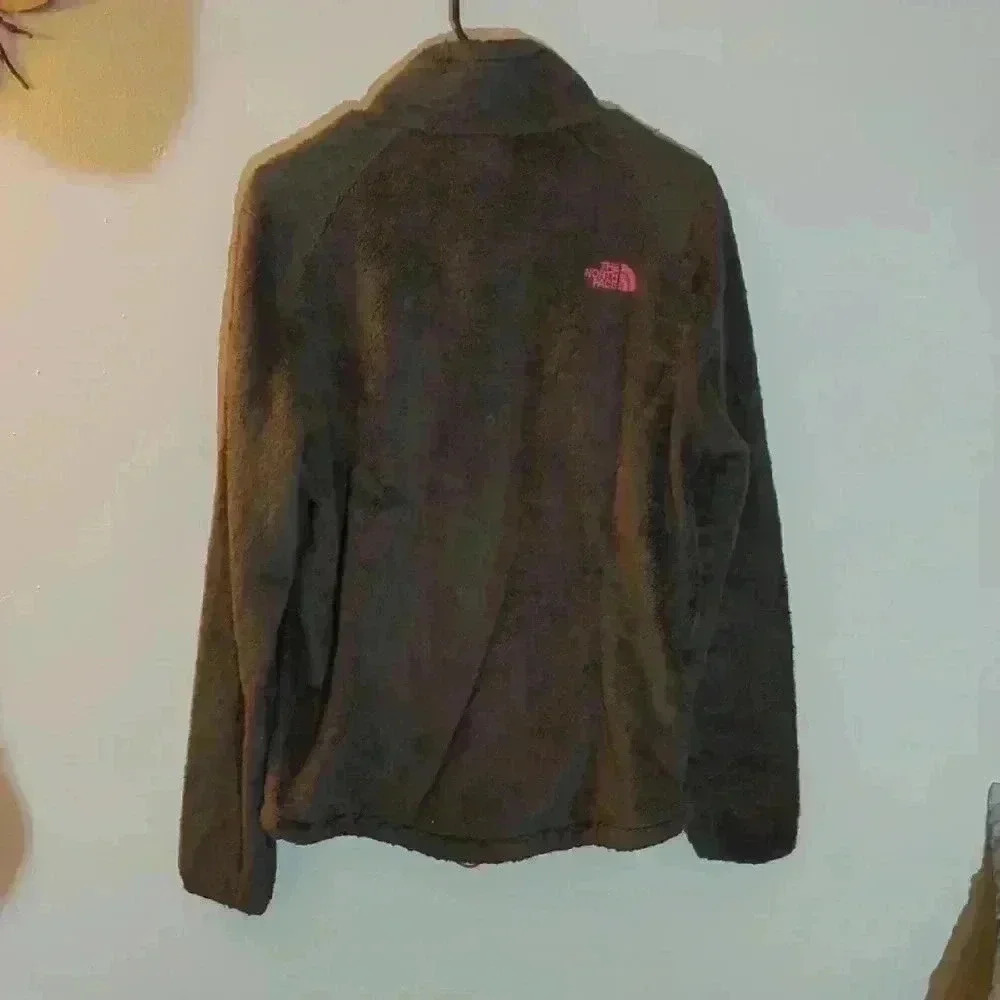 The North Face, fluffy zip up jacket, green and orange, size large - Picture 3 of 10